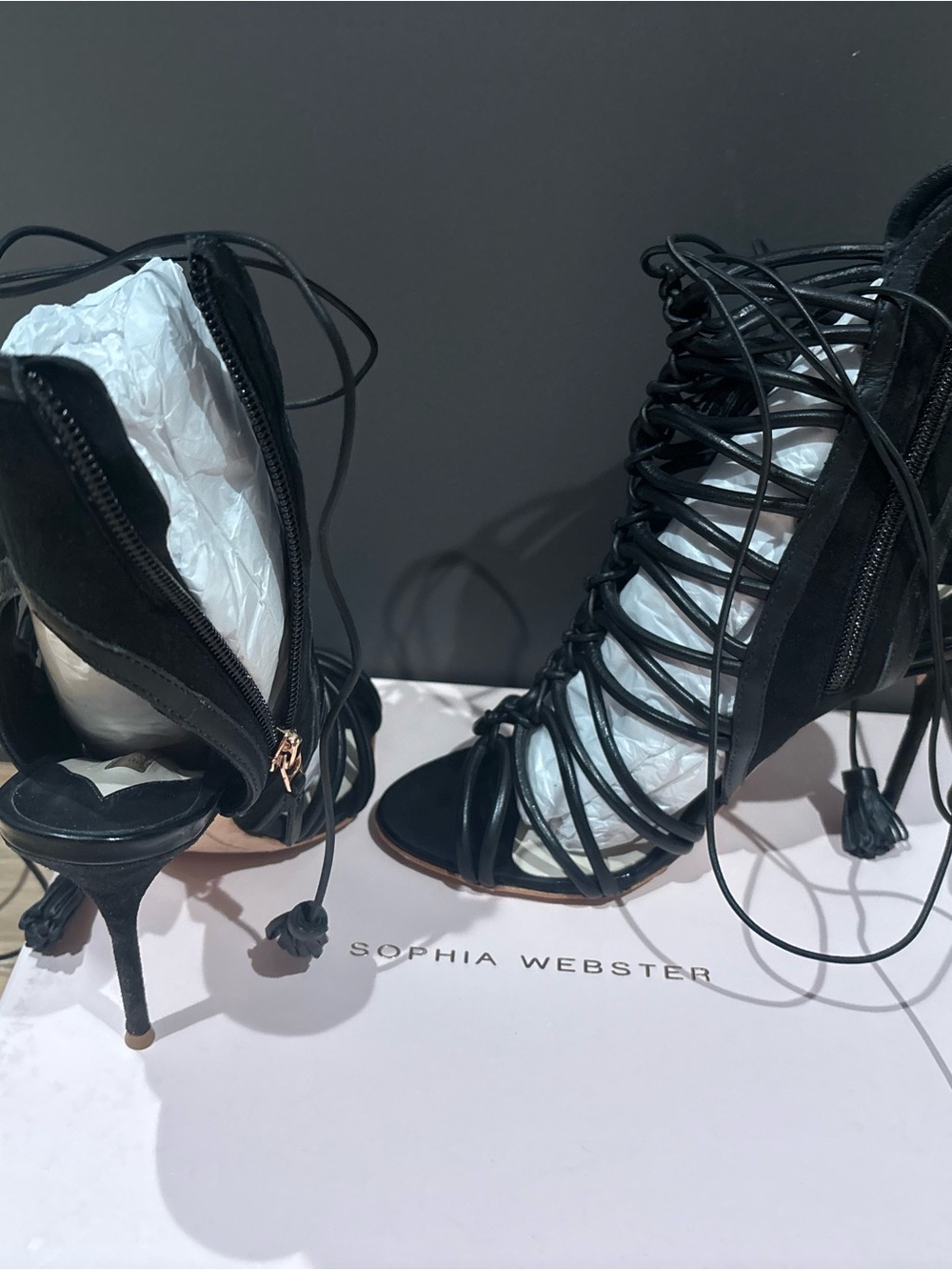 Sophia Webster Black Strappy Lace-Up Stiletto Sandals